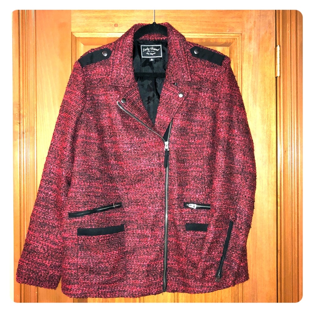 Lucky Brand Red Motto Soft Tweed Jacket